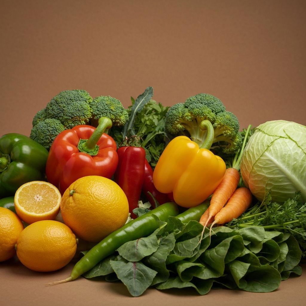Colorful vegetables and fruits rich in vitamins and minerals